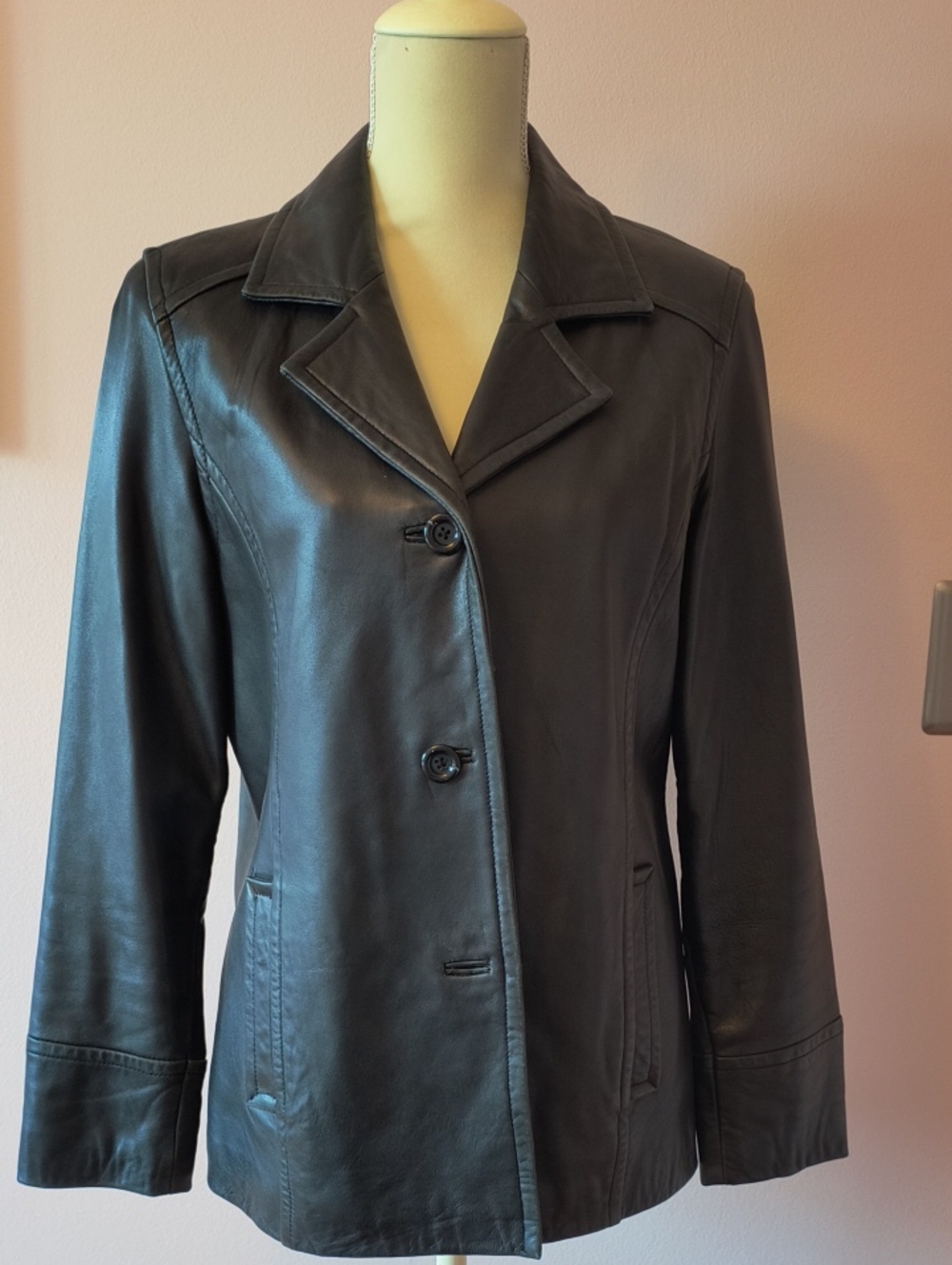 Gallery Black Leather Button-Front Jacket